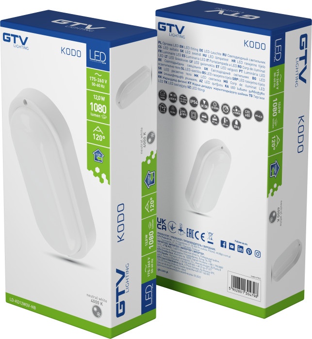 Уличный потолочный светильник GTV Kodo, 12Вт, LED, IP54, белый, 9.7 см x 4.7 см