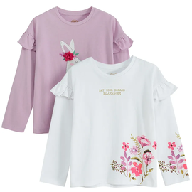 Krekls ar garām piedurknēm, meitenēm Cool Club Blossom CCG2711807-00, balta/lillā, 98 cm, 2 gab.