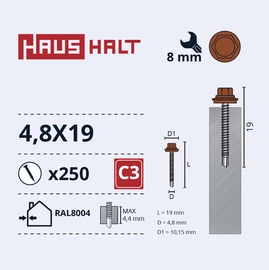 Саморез Haushalt DIN 7504K, 4.8x19 мм, 250 шт.