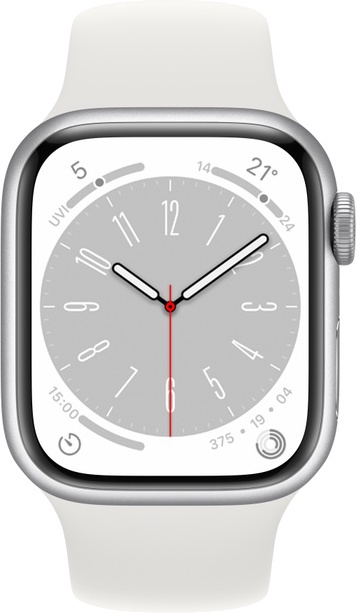 Умные часы Apple Watch Series 8 GPS + Cellular 41mm Silver Aluminium Case with White Sport Band - Regular, серебристый