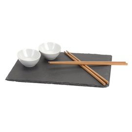 Nõude komplekt Sushi 7, valge/must, keraamiline/kivi/bambus
