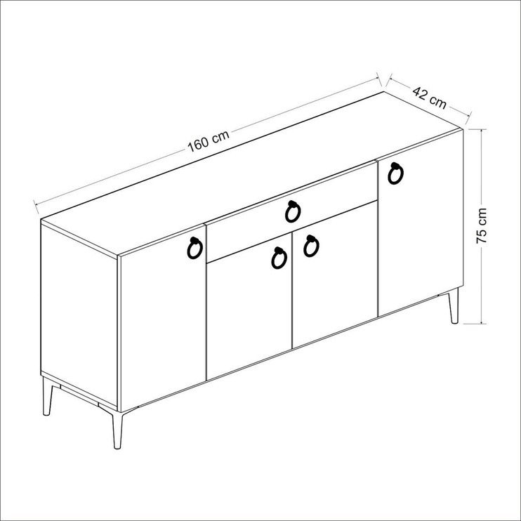 Kummut Kalune Design Moon 506MNR1309, valge, 160 x 42 cm x 75 cm