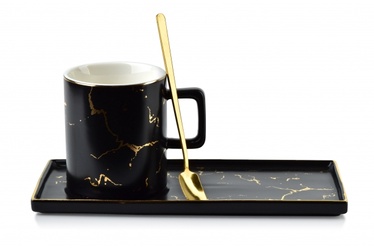 Чашка с ложкой и блюдцем AffekDesign Odette HTPL5956, золотой черный, 0.25 л