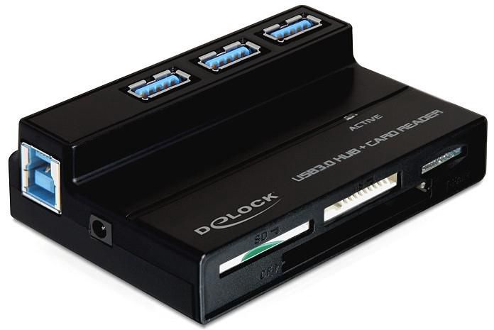 Mälukaardilugeja Delock USB 3.0 Card Reader All in 1 + 3 Port USB 3.0 Hub