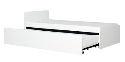 Gulta vienvietīga ar nolaižamu papildus vietu Bodzio Kortez KOR90-BI, 90 x 200 cm, balta, ar matraci, ar režģi