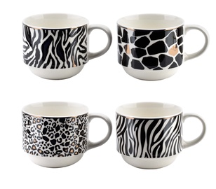 Krūzes ar statīviem AffekDesign Wild Set, 4 gab., balta melna, 0.25 l