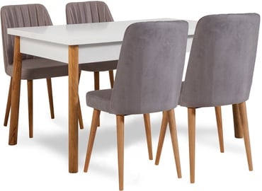 Ēdamistabas komplekts Kalune Design Santiago 0701 - 1 AB, balts/pelēks/priedes