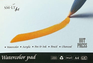 Joonistuspaber Smiltainis Watercolor Pad, A4, 260 g/m², valge