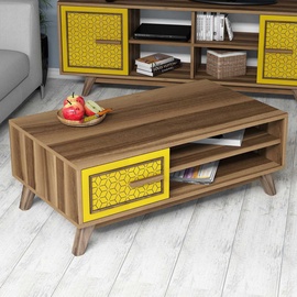 Журнальный столик Kalune Design Ayla, желтый/ореховый, 1050 мм x 600 мм x 382 мм