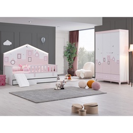 Guļamistabas mēbeļu komplekts Kalune Design Cýty P-Myy-Kor-Kay-3Kd, bērnistabu, balta/rozā