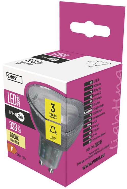 Светодиодная лампочка Emos Classic LED, теплый белый, GU10, 4.2 Вт, 333 лм