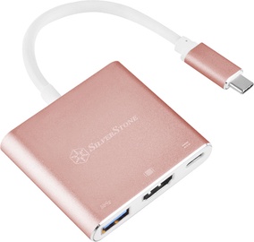Adapteris SilverStone USB-C - HDMI/USB/USB-C USB-C male, HDMI/USB/USB-C female, rožinė