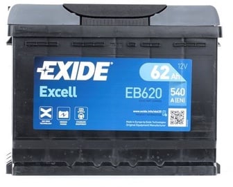 Аккумулятор Exide Excell EB620, 12 В, 62 Ач, 540 а