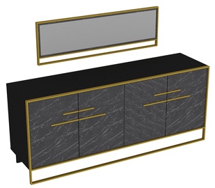 Комод Kalune Design Polka Aynali 875ZNA3515, золотой/черный, 179.9 x 47.3 см x 75 см