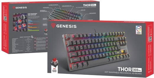 Klaviatūra Genesis Thor 303 TKL RGB Outemu Red EN, melna