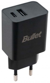 Telefona lādētājs Bullet, USB Type C/USB Type A, melna, 20 W