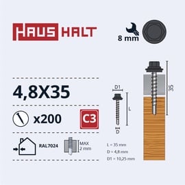 Саморез Haushalt DIN 7504K, 4.8 мм x 35 мм, 200 шт.