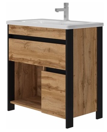 Шкаф для раковины Vento Bronx Bronx 80, черный/дубовый, 45.5 x 80 см x 83 см
