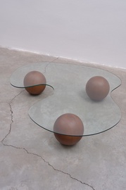 Журнальный столик Kalune Design Amorf Trio, прозрачный/ореховый, 150 см x 132 см x 85 см