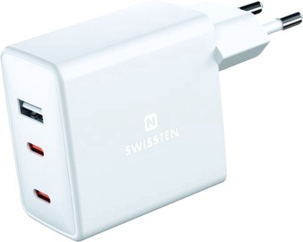Зарядное устройство для телефона Swissten Travel Charger, USB/2 x USB-C, белый, 70 Вт