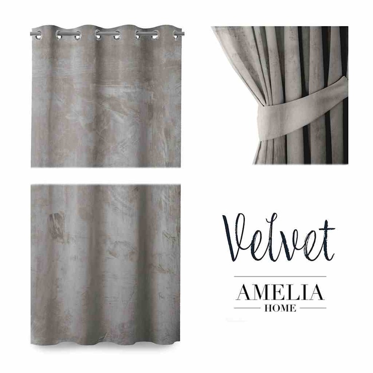 Nakts aizkari AmeliaHome Velvet, sudraba, 140 cm x 245 cm