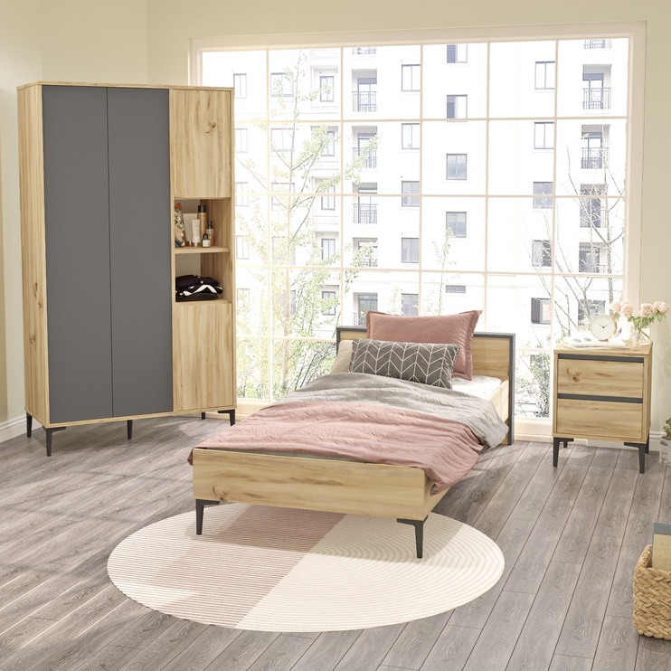 Комплект мебели для спальни Kalune Design AR16-KA, комнатные, дубовый/антрацитовый