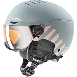 Комплект лыжного шлема и очков Uvex Rocket JR Visor Rhino Blush, зеленый, 54-58 см