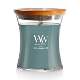 Svece, aromātiskā WoodWick Mini Hourglass Evergreen Cashmere, 20 - 30 h, 85 g, 80 mm x 70 mm
