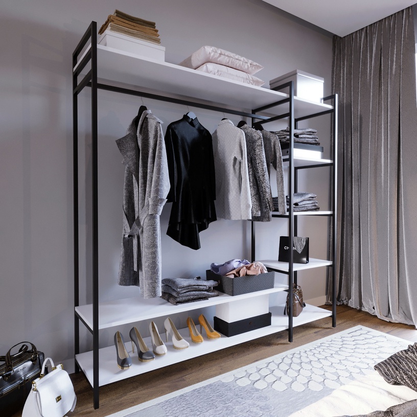 Riidekapp Kalune Design Trend L615, valge/must, 40 cm x 180 cm x 180 cm