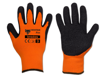Рабочие перчатки перчатки Bradas Winter Fox, хлопок/латекс, черный/oранжевый, 6, 6 шт.