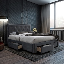 Кровать Home4you With Harmony Delux Mattress, 160 x 200 cm, серый, с матрасом, с решеткой