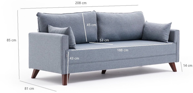 Dīvāns Hanah Home Bella 3-Seat, zila, 81 x 208 cm x 85 cm