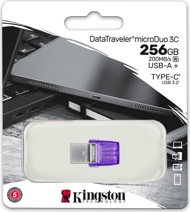 USB zibatmiņa Kingston DataTraveler microDuo 3C, violeta, 256 GB