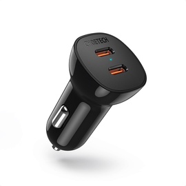 Auto telefona lādētājs Choetech TC0008, 2 x USB-C female, melna, 40 W