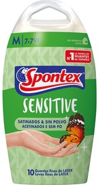 Перчатки одноразовые Spontex Latex Sensitive Gloves, латекс, прозрачный, M, 10 шт.