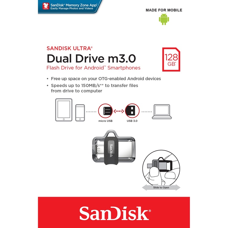 USB-накопитель SanDisk Ultra Dual, серый, 128 GB