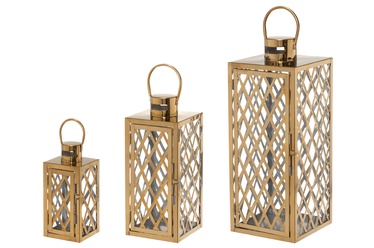 Laternate komplekt 4Living Shine, klaas/roostevaba teras, 46 cm, kuldne, 3 tk