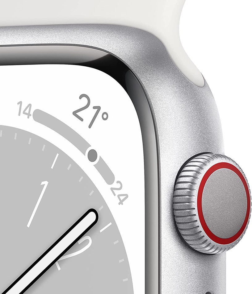 Nutikell Apple Watch Series 8 GPS + Cellular 45mm Silver Aluminium Case with White Sport Band - Regular, hõbe