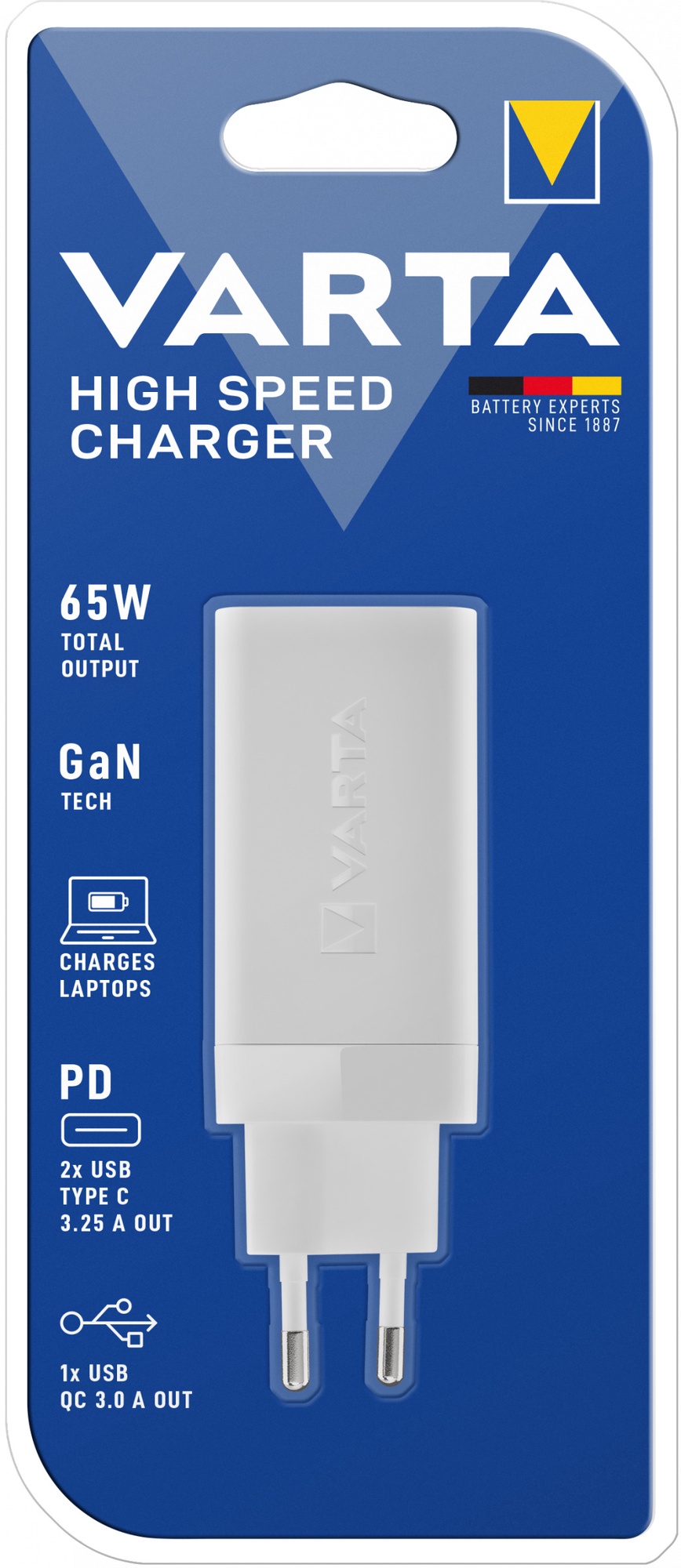 Зарядное устройство для телефона Varta High Speed, USB Type C/USB, белый,  65 Вт - Ksenukai.lv