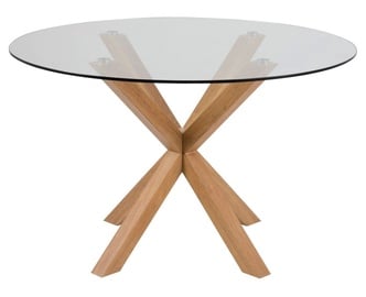 Pusdienu galds Actona Heaven, caurspīdīga/ozola, 1190 mm x 1190 mm x 755 mm