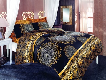Комплект постельного белья Mijolnir Double Quilt, коричневый/черный/желтый, 200x220