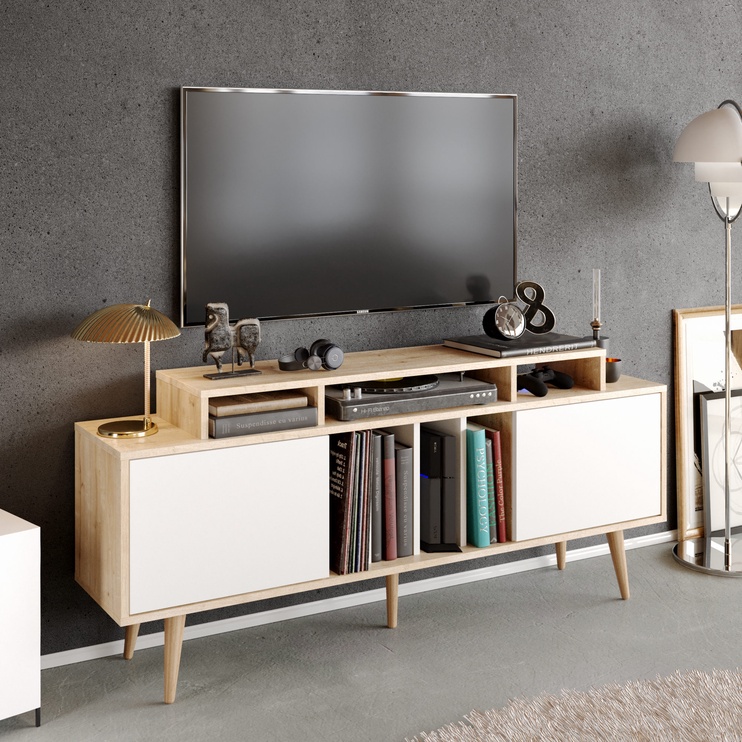 TV-laud Kalune Design Char, valge/tamm, 35 cm x 160 cm x 70.8 cm
