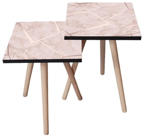 Kafijas galdiņu komplekts Kalune Design 2SHP187, balta/bēša, 35 cm x 35 cm x 47 cm