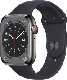 Viedais pulkstenis Apple Watch Series 8 GPS + Cellular 45mm Graphite Stainless Steel Case with Midnight Sport Band - Regular
