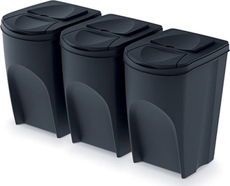Atkritumu šķirošanas sistēma Prosperplast Sortibox, 3 x 35 l l, melna