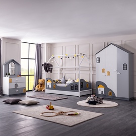 Guļamistabas mēbeļu komplekts Kalune Design Dolce Myy-3Kd-S, bērnistabu, balta/dzeltena/pelēka