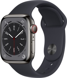 Viedais pulkstenis Apple Watch Series 8 GPS + Cellular 41mm Graphite Stainless Steel Case with Midnight Sport Band - Regular