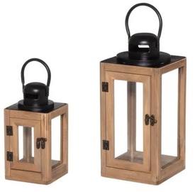 Laternate komplekt 4Living Kaarina, puit/metall, 35 cm, must/puidu, 2 tk