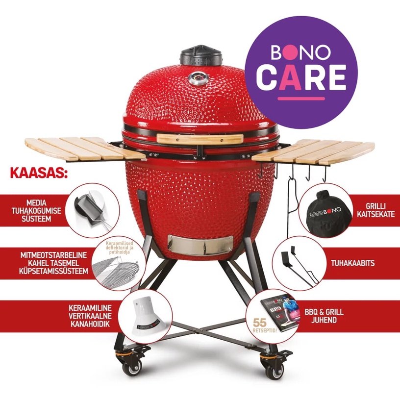 Grill Kamado Bono Grande, punane, 59 cm