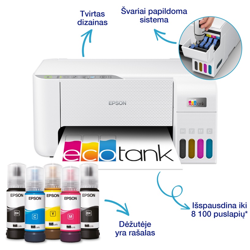 Daudzfunkciju printeris Epson ECOTANK L3276, tintes, krāsains